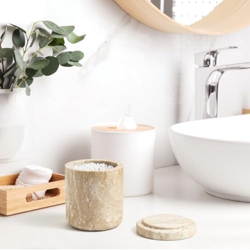 WORHE Marble Cotton Holder Dispenser for Stylish Storage