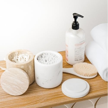 WORHE Marble Cotton Holder Dispenser for Stylish Storage