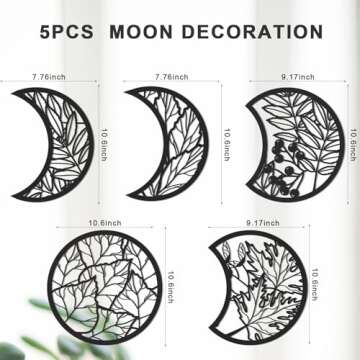 Jetec 5 Pcs Moon Phase Wall Decor Hanging Wooden Moon Phase Wall Art Nordic Art Boho Decor for Room ...