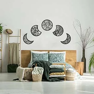 Jetec 5 Pcs Moon Phase Wall Decor Hanging Wooden Moon Phase Wall Art Nordic Art Boho Decor for Room Bar Ornament(Black,10.6 Inch)