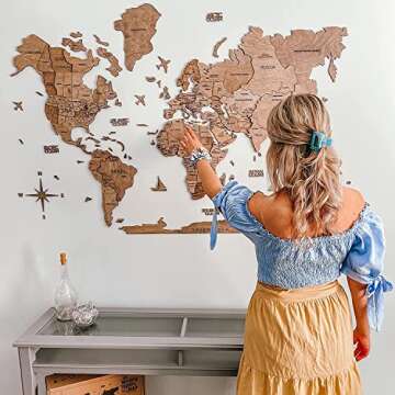 Home Décor 3D Wood World Map Wall Art Large Wall Décor - World Travel Map All Sizes (M L XL) Gift Idea - Wall Art For Home & Kitchen or Office (X-Large, Terra)