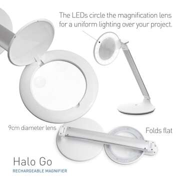 daylight Company Halo Go Magnifier Lamp, Rechargeable USB, Portable, Lightweight, Desk Lamp Reading,...