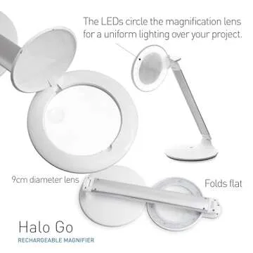 daylight Company Halo Go Magnifier Lamp, Rechargeable USB, Portable, Lightweight, Desk Lamp Reading,...