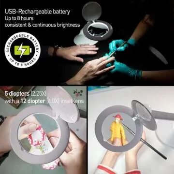 daylight Company Halo Go Magnifier Lamp, Rechargeable USB, Portable, Lightweight, Desk Lamp Reading, Hobbies, Sewing, Crafts, Nail Salon, Handcrafts and More, Colour Temperature: 6,000 K, White