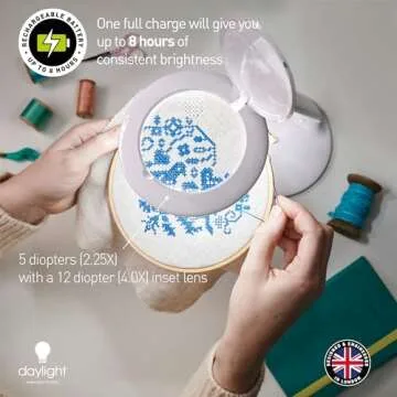 daylight Company Halo Go Magnifier Lamp, Rechargeable USB, Portable, Lightweight, Desk Lamp Reading, Hobbies, Sewing, Crafts, Nail Salon, Handcrafts and More, Colour Temperature: 6,000 K, White