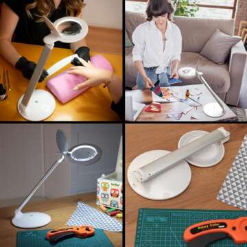 daylight Company Halo Go Magnifier Lamp, Rechargeable USB, Portable, Lightweight, Desk Lamp Reading, Hobbies, Sewing, Crafts, Nail Salon, Handcrafts and More, Colour Temperature: 6,000 K, White