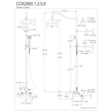 Kingston Brass CCK2661 Vintage Shower Combination, 62" Height, Polished Chrome Finish