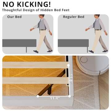 ANCTOR Floating King Bed Frame with Charging Station, Tall Bookcase Headboard, Solid Wood Slats Support, No Box Spring Needed, Easy to Assemble