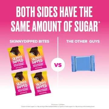 SkinnyDipped Dark Chocolate Salted Caramel Bites, 2g Sugar per Piece, Keto Friendly, Low Calorie Gluten Free, 4 Pack