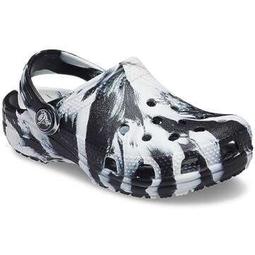 Crocs Kids' Classic Marbled Tie Dye Clog , Black/White, 5 Big Kid