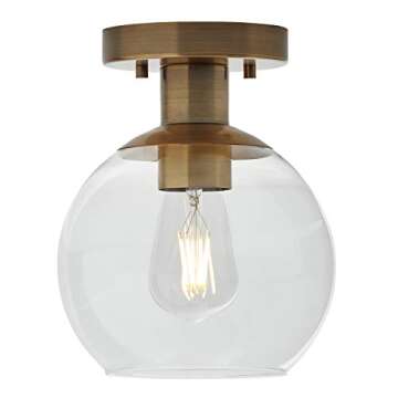 Amazon Brand – Rivet Mid-Century Modern Glass Globe Flush-Mount Ceiling Fixture with Light Bulb - 8.87 x 7 x 7 Inches, Gold