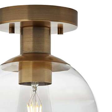 Amazon Brand – Rivet Mid-Century Modern Glass Globe Flush-Mount Ceiling Fixture with Light Bulb - 8.87 x 7 x 7 Inches, Gold