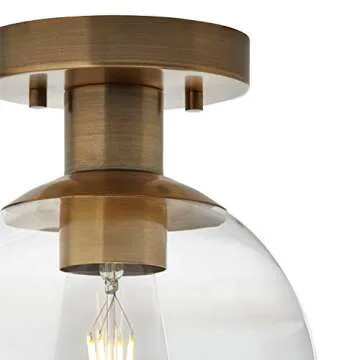 Amazon Brand – Rivet Mid-Century Modern Glass Globe Flush-Mount Ceiling Fixture with Light Bulb - 8.87 x 7 x 7 Inches, Gold