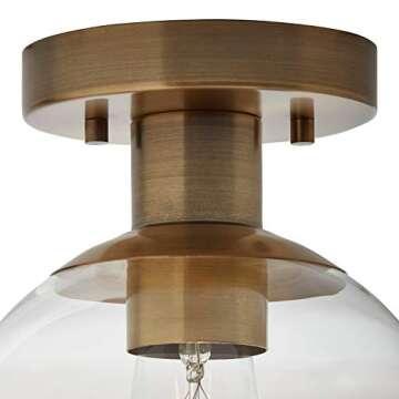 Amazon Brand – Rivet Mid-Century Modern Glass Globe Flush-Mount Ceiling Fixture with Light Bulb - 8.87 x 7 x 7 Inches, Gold
