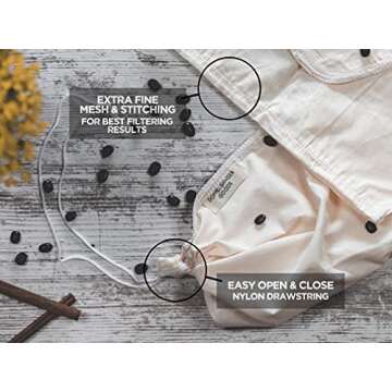 (2-Pack, Large 12in x 12in) Organic Cotton Cold Brew Coffee Bag - Designed in California - Reusable ...