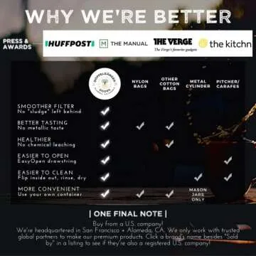 (2-Pack, Large 12in x 12in) Organic Cotton Cold Brew Coffee Bag - Designed in California - Reusable Coffee Filter with EasyOpen Drawstring Cold Brew Maker for Pitchers, Mason Jars, & Toddy Systems