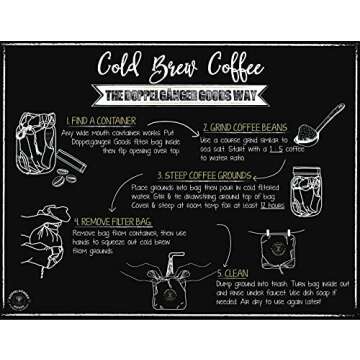 (2-Pack, Large 12in x 12in) Organic Cotton Cold Brew Coffee Bag - Designed in California - Reusable Coffee Filter with EasyOpen Drawstring Cold Brew Maker for Pitchers, Mason Jars, & Toddy Systems