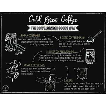 (2-Pack, Large 12in x 12in) Organic Cotton Cold Brew Coffee Bag - Designed in California - Reusable Coffee Filter with EasyOpen Drawstring Cold Brew Maker for Pitchers, Mason Jars, & Toddy Systems