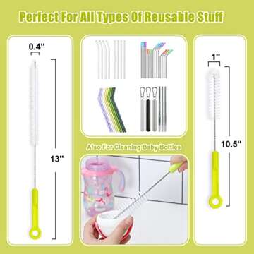 Bottle Cleaning Brush Set - Long Handle Bottle Cleaner for Washing Narrow Neck Beer Bottles, Sports ...