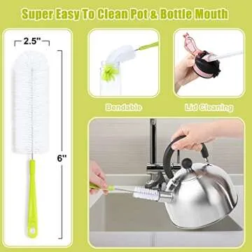 Bottle Cleaning Brush Set - Long Handle Bottle Cleaner for Washing Narrow Neck Beer Bottles, Sports Water Bottles with Straw Brush, Kettle Spout/Lid Cleaner Brushes
