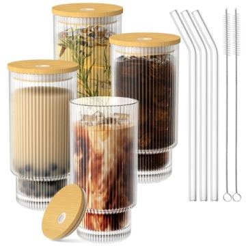 WXCWYQR 16OZ Glass Cups Set with Lid & Straw