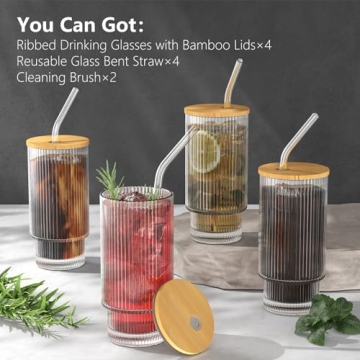 WXCWYQR 16OZ Glass Cups Set with Lid & Straw