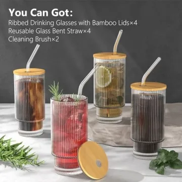 WXCWYQR 16OZ Glass Cups Set with Lid & Straw