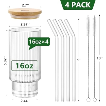 WXCWYQR 16OZ Glass Cups Set with Lid & Straw