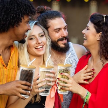 WXCWYQR 16OZ Glass Cups Set with Lid & Straw