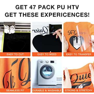 HTV Heat Transfer Vinyl Bundle: 47 Pack 12" x 10" Iron on Vinyl for T-Shirt, 33 Assorted Colors with HTV Accessories Tweezers, Silhouette Cameo or Heat Press Machine