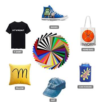 HTV Heat Transfer Vinyl Bundle: 47 Pack 12" x 10" Iron on Vinyl for T-Shirt, 33 Assorted Colors with HTV Accessories Tweezers, Silhouette Cameo or Heat Press Machine