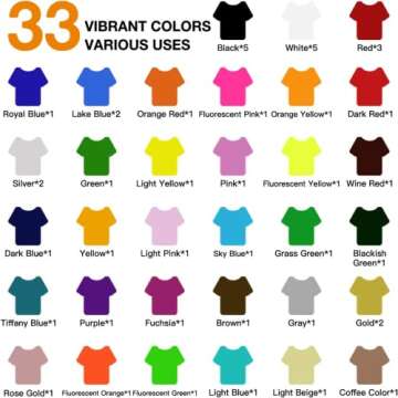 HTV Heat Transfer Vinyl Bundle: 47 Pack 12" x 10" Iron on Vinyl for T-Shirt, 33 Assorted Colors with HTV Accessories Tweezers, Silhouette Cameo or Heat Press Machine