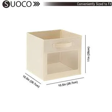 SUOCO Cube Storage Bins with Clear Window, Foldable Fabric Baskets Boxes for Shelf Closet Organizer, Nursery and Kids Room, 8 Pack, Beige