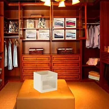 SUOCO Cube Storage Bins with Clear Window, Foldable Fabric Baskets Boxes for Shelf Closet Organizer, Nursery and Kids Room, 8 Pack, Beige