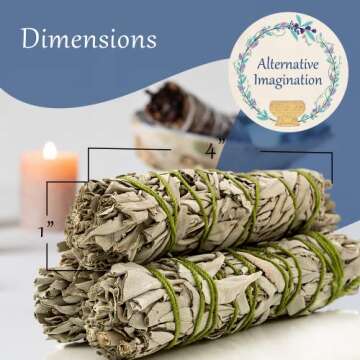 Premium White Sage Smudge Sticks, Sage Bundle, Spiritual Cleansing, Sage Smudge Kit, Slow Burning Sage Sticks, Dried Herbs for Meditation Accessories 3 Pk of 4" Bundles - Alternative Imagination