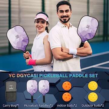 Pickleball Paddles Set of 2, USAPA Approved Pickleball Set, Fiberglass Lightweight Pickleball Rackets 2 Pack, 2 Outdoor Pickleball, 2 Indoor Pickleball Balls, 1 Pickleball Bag for Women Men, Purple