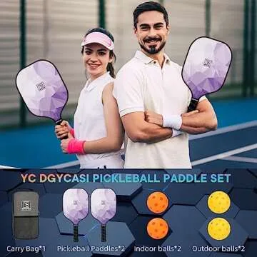 Pickleball Paddles Set of 2, USAPA Approved Pickleball Set, Fiberglass Lightweight Pickleball Rackets 2 Pack, 2 Outdoor Pickleball, 2 Indoor Pickleball Balls, 1 Pickleball Bag for Women Men, Purple