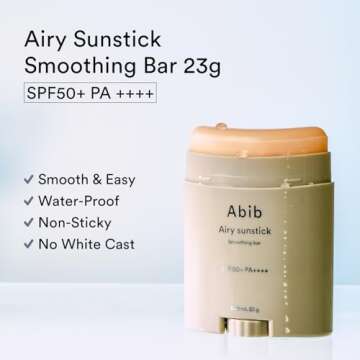 Abib Airy Sunstick Smoothing Bar SPF50 | Non-Sticky Matte Finish Sun Protection for Face and Body, Long-lasting Korean Sun Stick