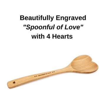 Heart Shaped Bamboo Spoon - Engraved SPOONFUL OF LOVE Wooden Serving Mixing Spoon - Vintage Country ...