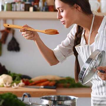 Heart Shaped Bamboo Spoon - Engraved SPOONFUL OF LOVE Wooden Serving Mixing Spoon - Vintage Country Kitchen Wood Utensil - Unique Gift Idea by PRIZE HOME