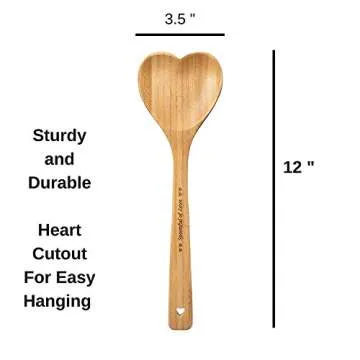 Heart Shaped Bamboo Spoon - Engraved SPOONFUL OF LOVE Wooden Serving Mixing Spoon - Vintage Country Kitchen Wood Utensil - Unique Gift Idea by PRIZE HOME