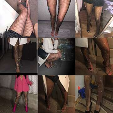 Women Sexy Crystal Rhinestone Mesh Pants Hollow Out Fishnet Leggings Rave Party Festival Club Trousers Beach Cover Up
