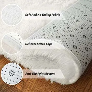 Andecor Soft Fluffy Bedroom Rugs, 4 x 6 Feet Indoor Shaggy Plush Area Rug for Boys Girls Kids Baby College Dorm Living Room Home Decor Floor Carpet, Cream White
