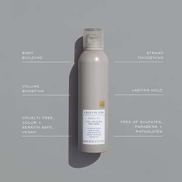 Kristin Ess Hair Instant Lift Volumizing Mousse with Castor Oil - Boosts Volume + Thickens, Body Building, Lasting Hold, Non Sticky, For Curly, Wavy + Straight Hair, 8.1 Oz