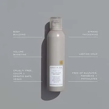 Kristin Ess Hair Instant Lift Volumizing Mousse with Castor Oil - Boosts Volume + Thickens, Body Building, Lasting Hold, Non Sticky, For Curly, Wavy + Straight Hair, 8.1 Oz