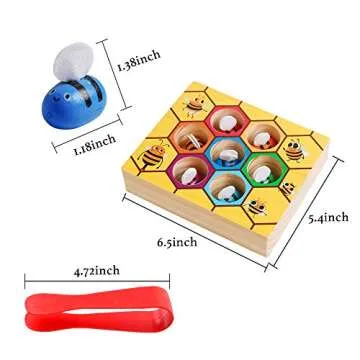 kizh Fine Motor Toys, Clamp Bee to Hive Matching Game Toddler Learning Toys Montessori Wooden Lovely Bee Hive Toys Color Sorting for Baby Early Educational Game Toy for 3 4 5 Years Old Kids