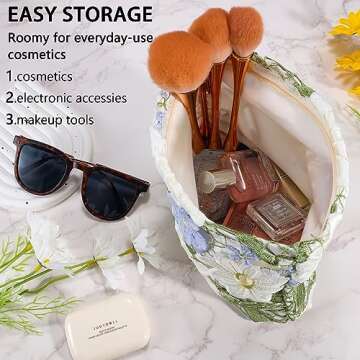 ZLFSRQ Lace Flower Makeup Bag - Large Stylish Travel Cosmetic Pouch with Zipper