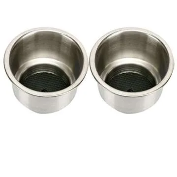 Amarine Made 2pcs Stainless Steel Cup Drink Holder with Drain, Cup Holder for Boat, Car and Marine, ...