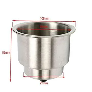 Amarine Made 2pcs Stainless Steel Cup Drink Holder with Drain, Cup Holder for Boat, Car and Marine, Boat Cup Holders for Drinks, Stainless Steel Cup Holder, Marine Cup Holder Insert