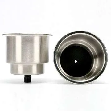 Amarine Made 2pcs Stainless Steel Cup Drink Holder with Drain, Cup Holder for Boat, Car and Marine, Boat Cup Holders for Drinks, Stainless Steel Cup Holder, Marine Cup Holder Insert